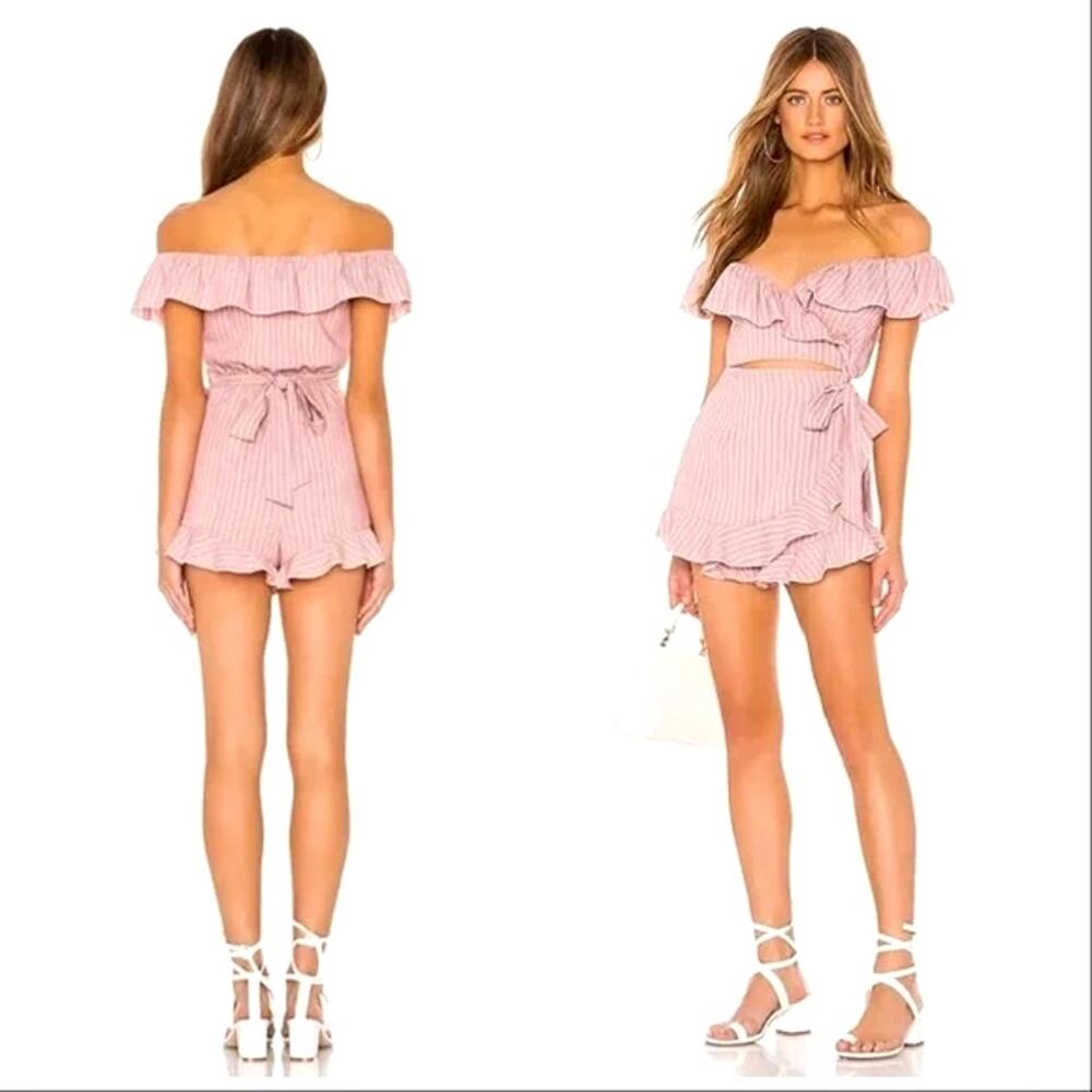 SUPERDOWN Angela Wrap Tie Romper Pink Stripe S